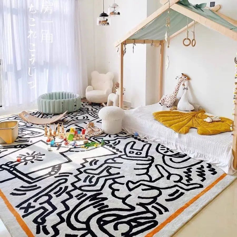 Thickened Plush Graffiti Carpet Bedroom Decoration Chambre Rugs Living Room Girl Bedside Carpets Children Room Fluffy Floor Mat