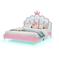 Rosahqnda Lit enfant pour filles 90x200cm, lit simple 140x200cm, lit double, lit enfant en forme de couronne de princesse, tête de lit réglable 4
