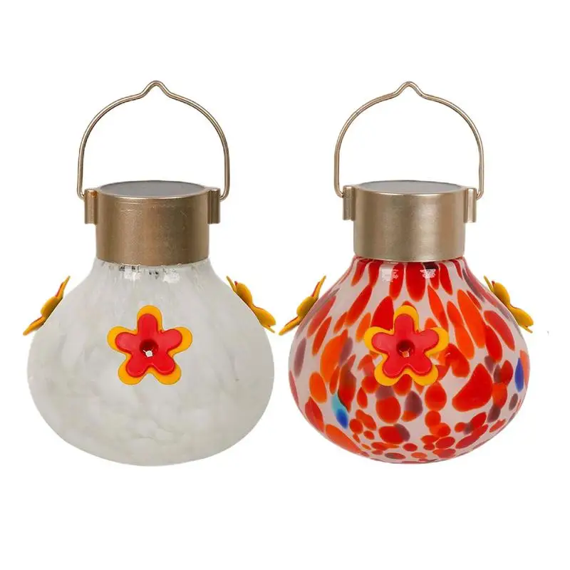 Glass Bird Feeders For Outside Hangable Solar Hummingbird Feeder Energy-Saving Feeding Supplies Colorful Garden Decor For Balcon