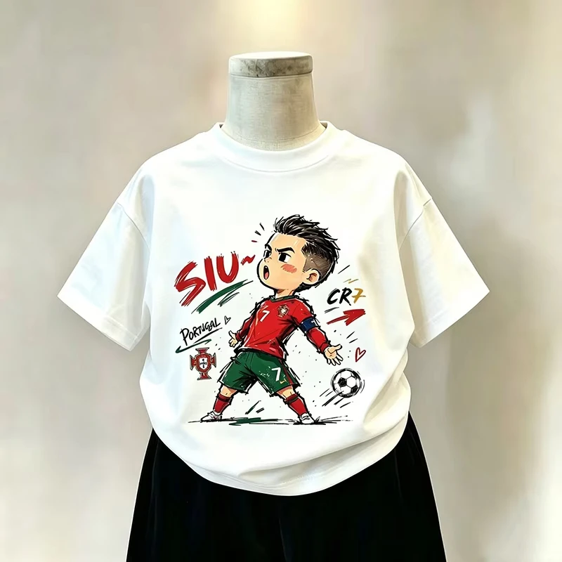 2026 MESSI RONALDO NEYMAR YAMMAL MBAPPE HAALAND Cartoon-Druck Lustiges Sport-Kinderhemd Baumwolle Kinder T-Shirt Fußball-Fan-Kleidung