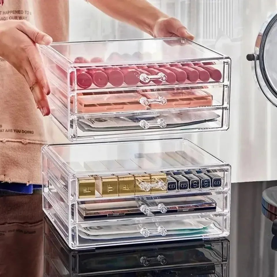 Description Picture 5 of itemMakeup Storage Box Acrylic Transparent Drawer Divided Style Organizer Large Capacity Desktop Compact Makeup Storage Box Tools
