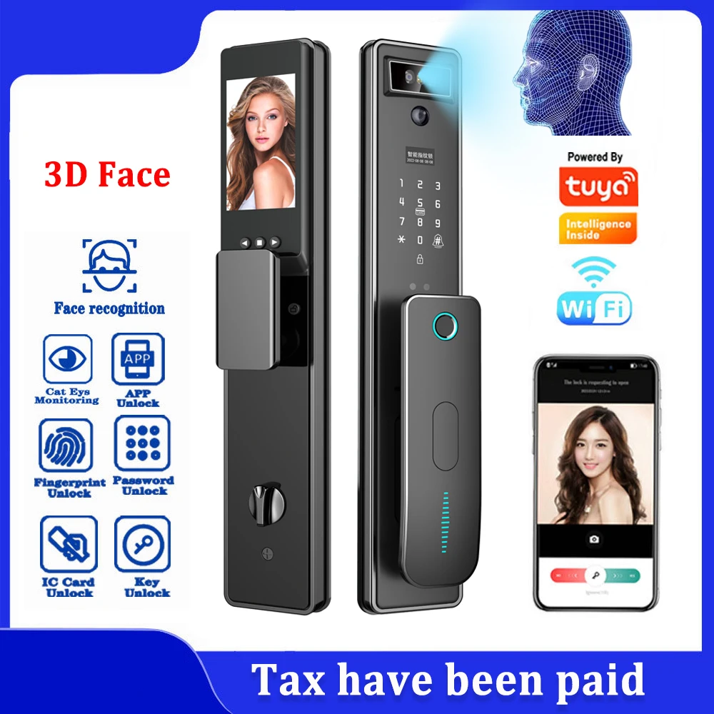 Riconoscimento Facciale 3D Tuya App Remote Wifi Smart Lock Con Fotocamera Smart Door Lock Touchscreen Suit Per Spessore Porta 40-120Mm