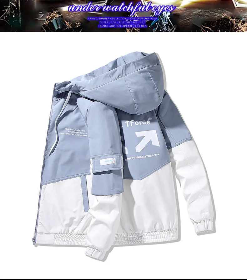 Description Picture 4 of itemMen's Hooded Fashion Printed Jacket 2024 Spring And Autumn Clothes Men Jacket Size 4XL Outwear Hooded Wadded Coat Slim Parka