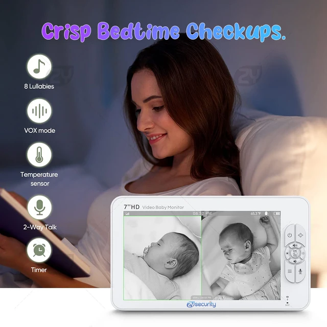 Matosio Babyphone Caméra, Baby Monitor Vidéo, Grand écran LCD HD 7 Pouces,  Caméra bébé HD PTZ 355°, Vision Nocturne, Fonction VOX, Batterie 4000mAh,  Capteur de Température, Berceuses : : Bébé et Puériculture