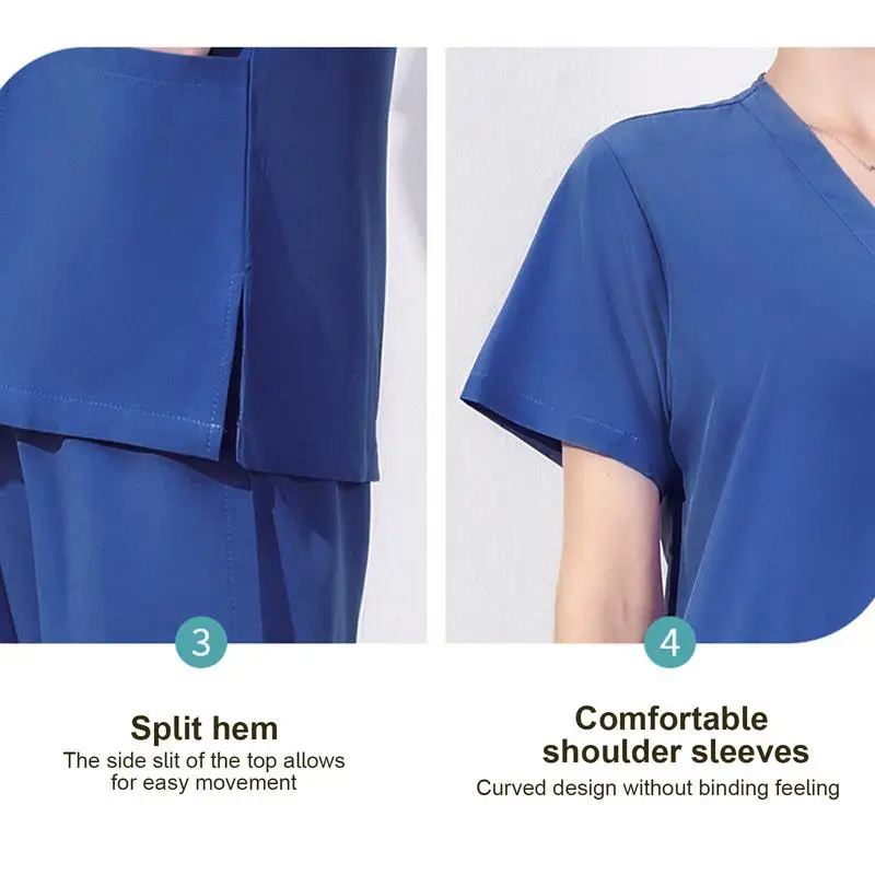 Women's Scrub Sets V-Neck Top Uniforms with Pocket Nurse Uniform Short Sleeved Doctor Working Clothing for Pet Hospital Clinic