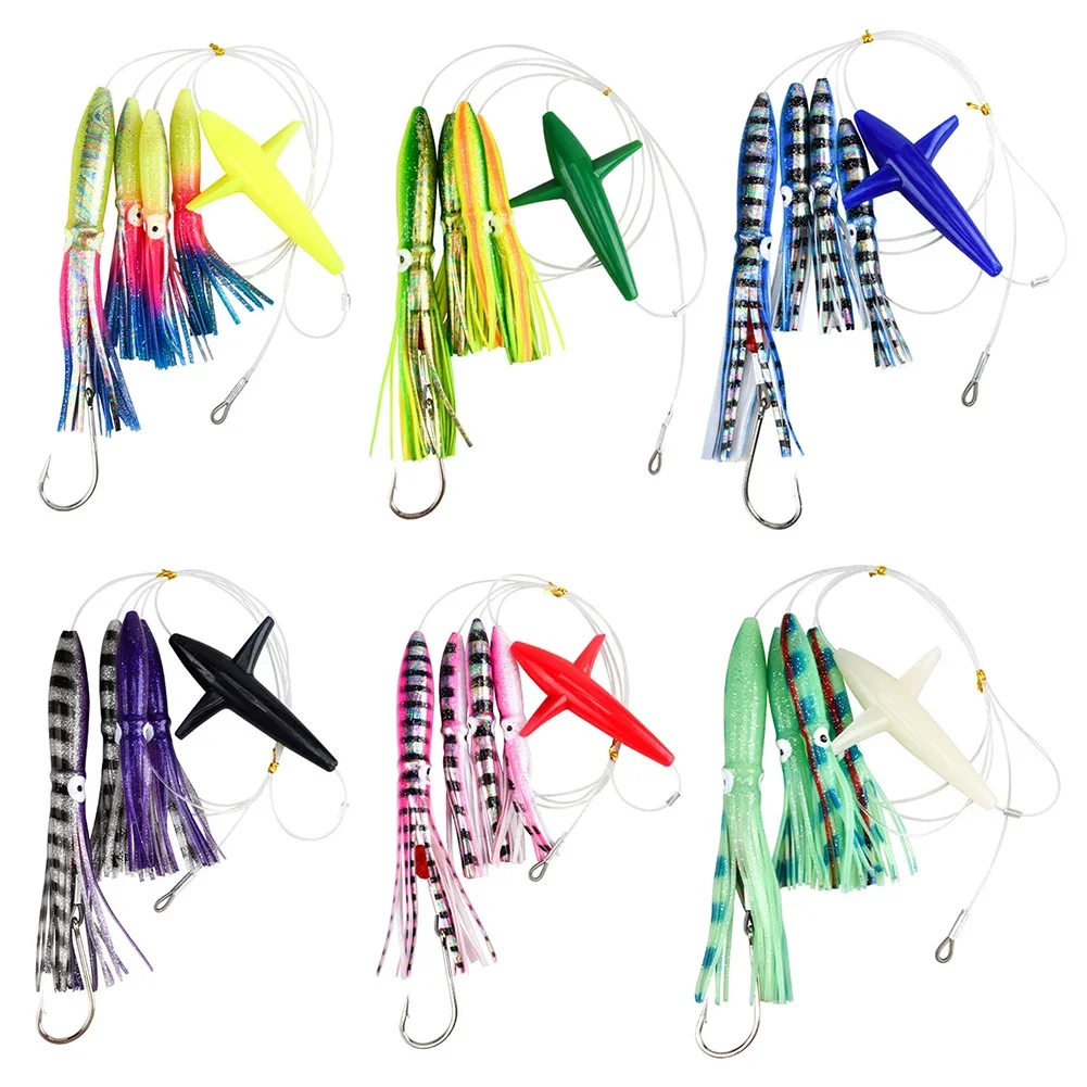 Big Game Fishing Lure Rigged Feather Trolling Lure Squid Tuna Daisy Chain Saltwater Artificial Bait Pesca Fishing Tackle Parts - 4