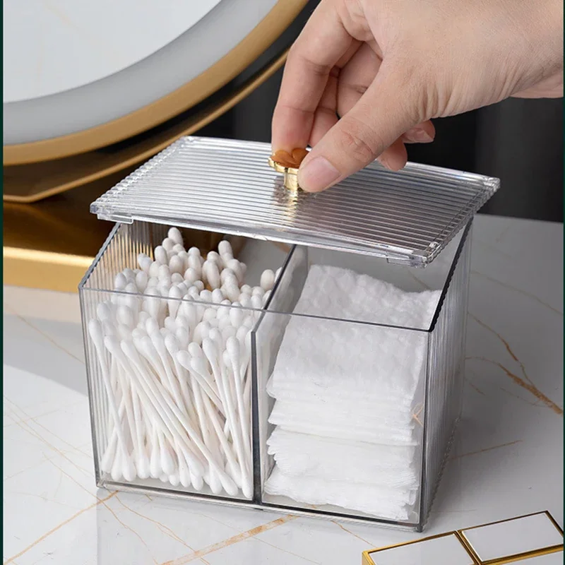 Makeup Tables Organizer Cotton Swab Storage Box Household Portable Transparent Cosmetic Holder Make Up Box Dresser Accessories 4