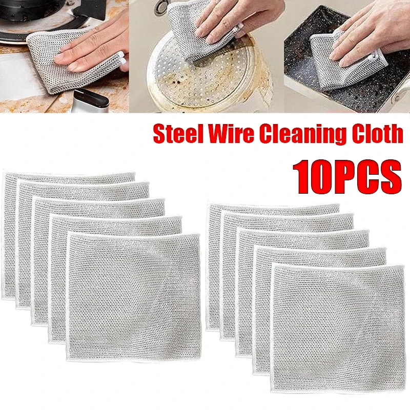 10PCSMultipurposeSteelWireCleaningClothNonScratchScrubbingPots