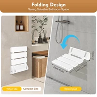 Folding Shower Seat Wall Mounted, Up to 130kg/286.6lbs, Secure Ergonomic Foldable Shower Bench, Space Saving Fold Down, White 1