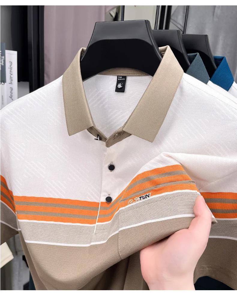 Fashion luxury short sleeve polo shirt summer new brand embroidered pocket trend striped color blocked T-shirt men's clothing 17 Sa35ca1d64e084bfcb05c9b37b7265856d