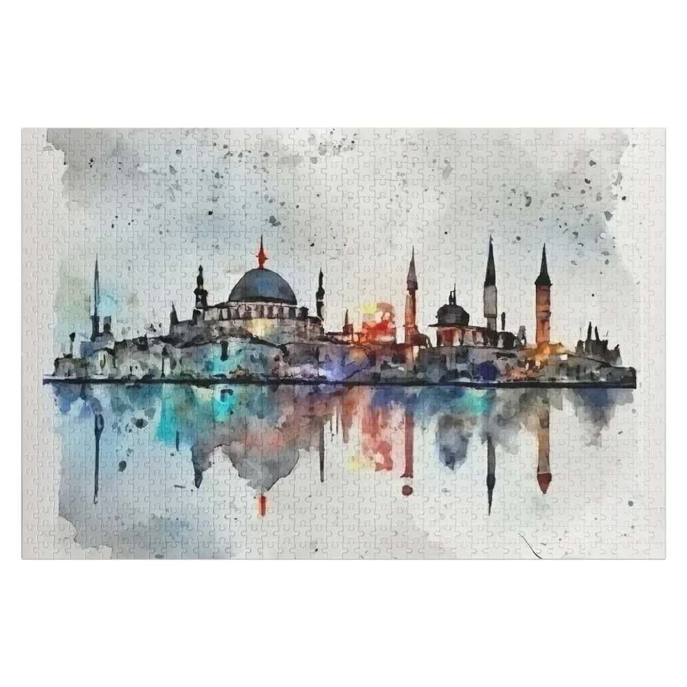 

Istanbul skyline Türkiye abstract art Jigsaw Puzzle Customizable Child Gift Custom Wood Toddler Toys With Photo Puzzle