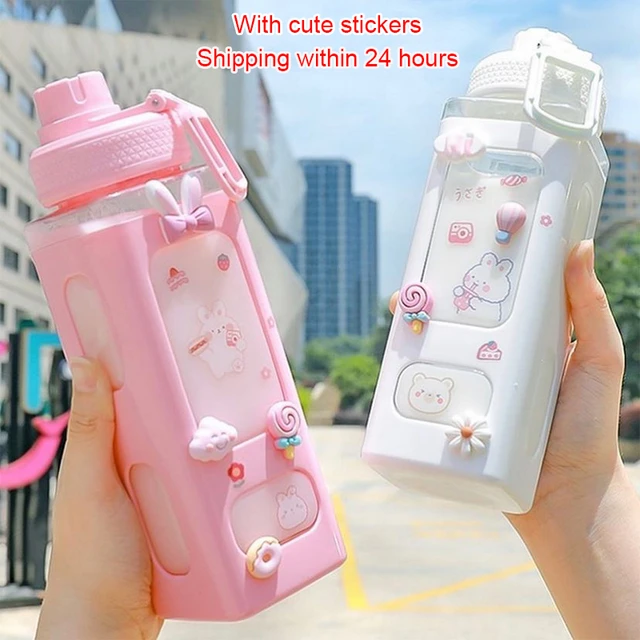 Kawaii Shaker Water Bottle With Straw Sticker Cute BPA Free 700ml/900ml  Plastic Tea Milk Portable Gourde Drink Bottle For Girl - AliExpress