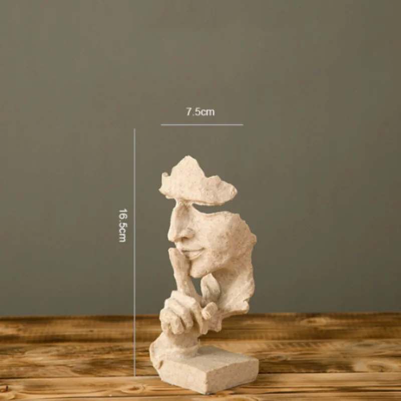 Statuette "Le Silence Est D'or" - Masque Penseur Art Moderne - Couleur Or - 16,5 Cm