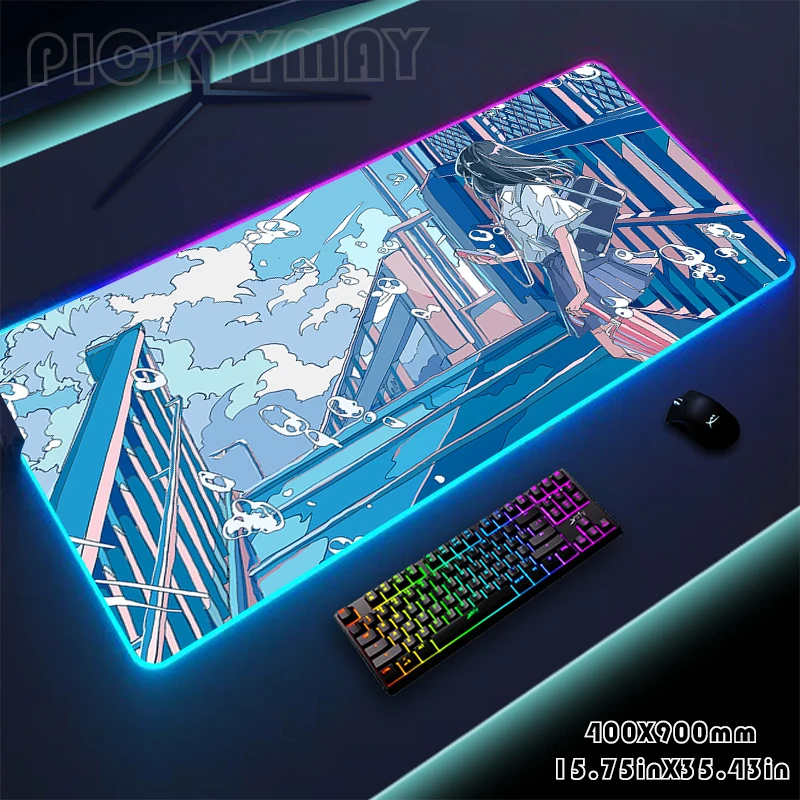 

Girl Large RGB Gamer Mousepad Mouse Mat Gaming Desk Mat LED Keyboard Mats Luminous Desk Pads Mouse Pad For PC Mousepads