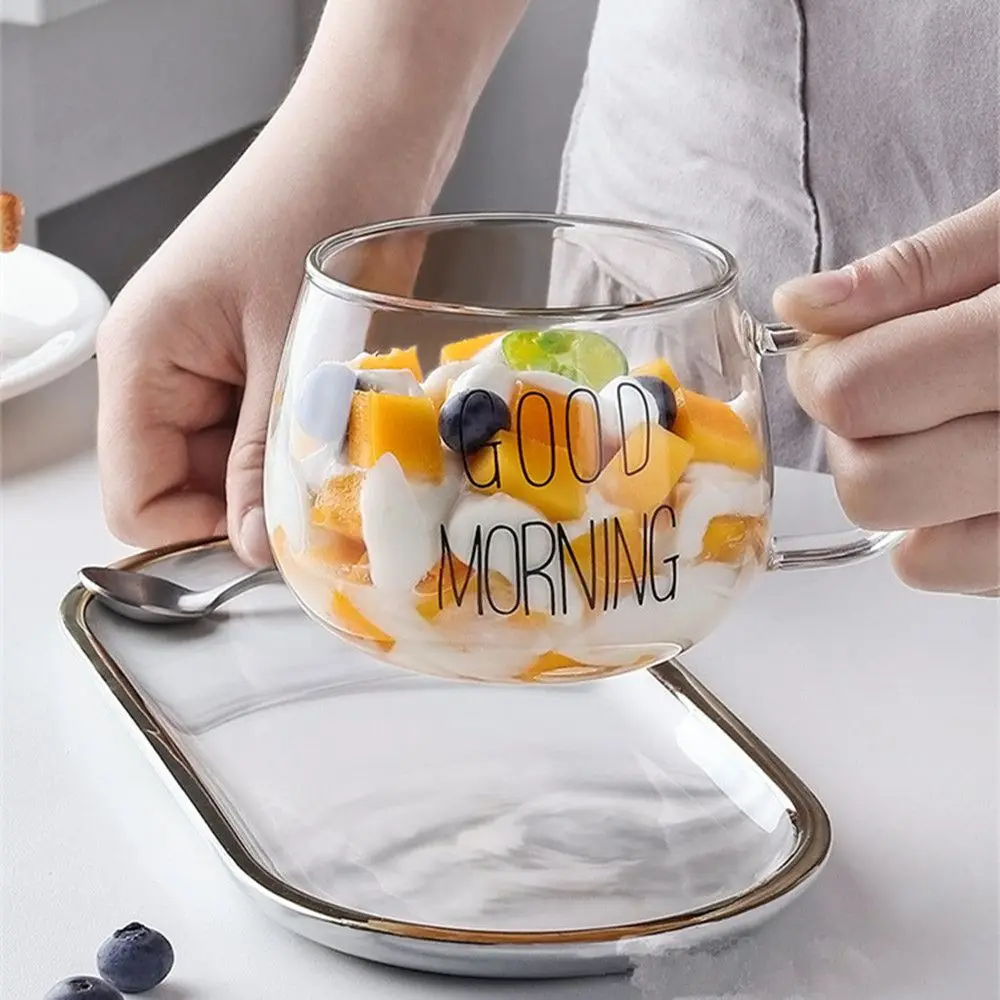 Description Picture 6 of item1Pc Round Transparent Glass Clear Mug Cup Milk Coffee Glass Letter Printing Drinkware With Handle For Tea Juice Breakfast