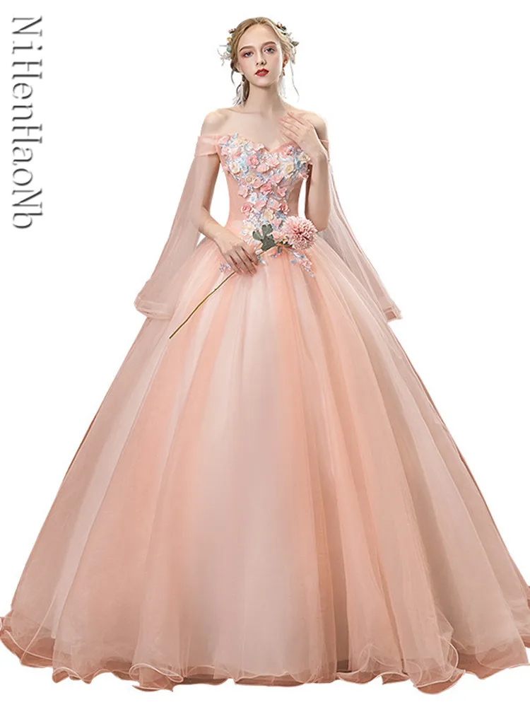 

Милое Платье с накидкой 16 Quinceanera 2023 с открытыми плечами и цветочной аппликацией 3D Цветы вечернее платье принцессы на выпускной 15 лет
