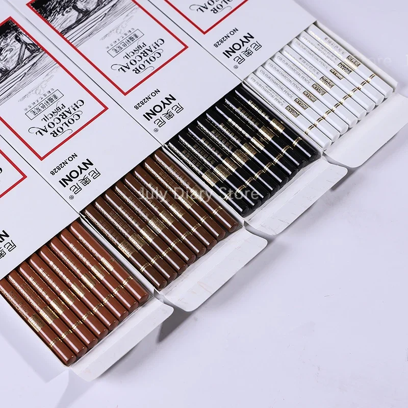 NYONI Sketch Color Charcoal Pencil N2828 White/Black/Brown/Suntan Unbreakable Drawing Art Supplies Painting Carbon