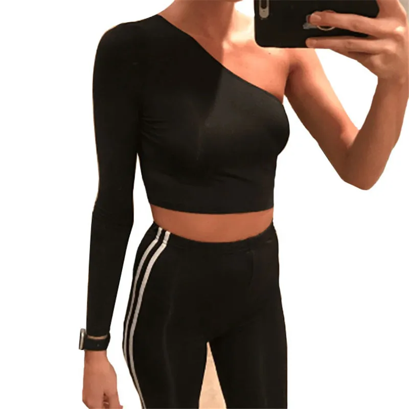 Y2K New European and American Solid Color Diagonal Neck Single Long sleeved Top Trendy Popular