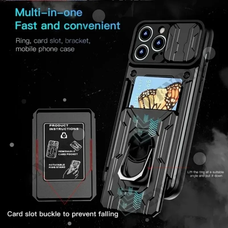Case For iPhone 15 14 13 Pro Max XR X 8 7 Plus SE 2022 Slide Stand Ring 360 Magnetic Camera Military Grade Card Slot Cover 2 Case For iPhone 15 14 13 Pro Max XR X 8 7 Plus SE 2022 Slide Stand Ring 360 Magnetic Camera Military Grade Card Slot Cover 2