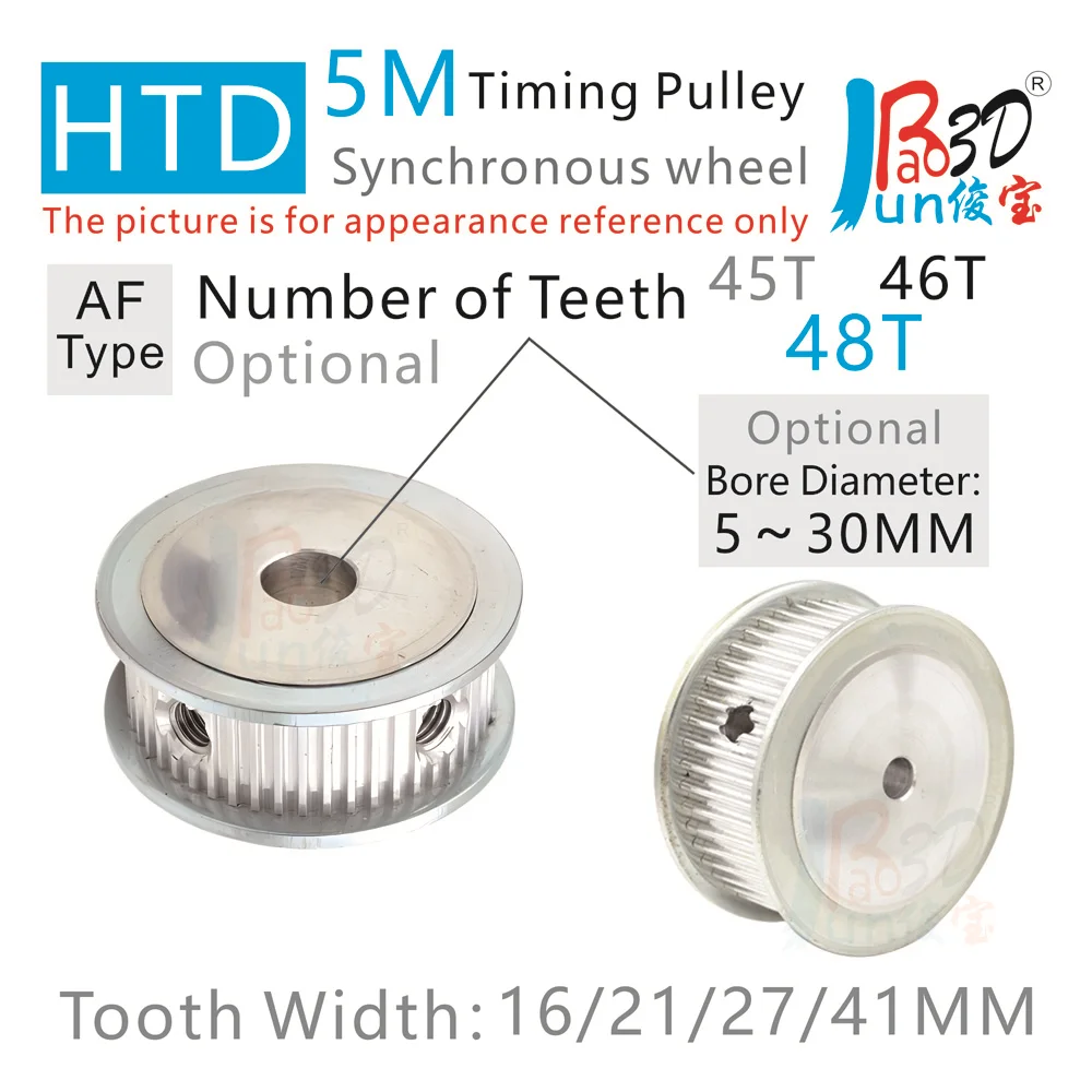 

HTD5M 45T 46T 48Teeth Synchronous Wheel Width 16 21 27 41MM Two Sides Flat Bore 5 6 8 10 To 20 MM Timing Pulley 3D Printer Parts