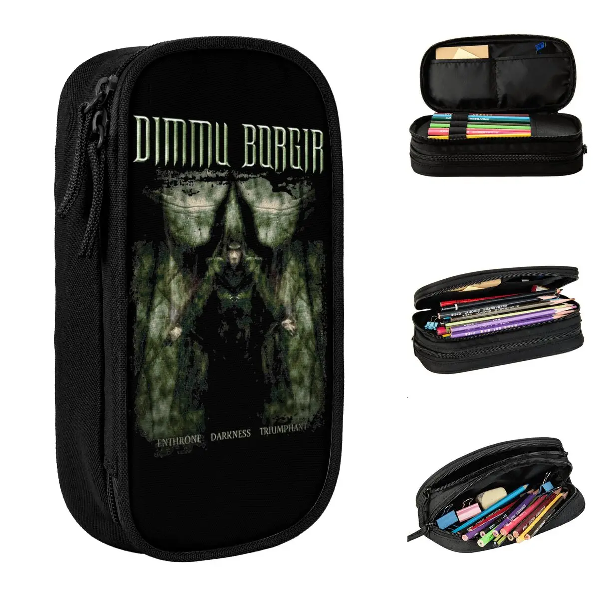 

Large Pencil Pouch Dimmu Borgir Enthrone Darkness Triumphant School Accessories Double Layer Pencilcase Girl Makeup Bags Gift