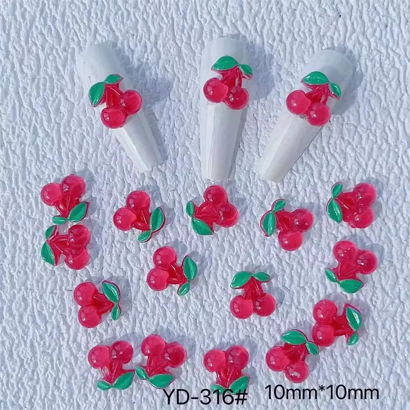 귀여운 네일 아트 딸기 플랫백 송진, 과일 체리 모양 네일 아트, 3D 보석, 네일 장식 액세서리, 10 개