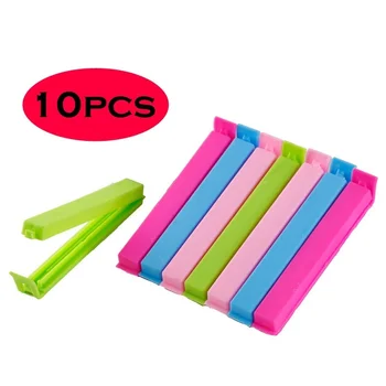 10Pcs Plastic Candy Color Slender Clips Bag Mouth Sealing Tool For Keeping Chip Cookies Fresh Home Kitchen Supplies Color Random 1