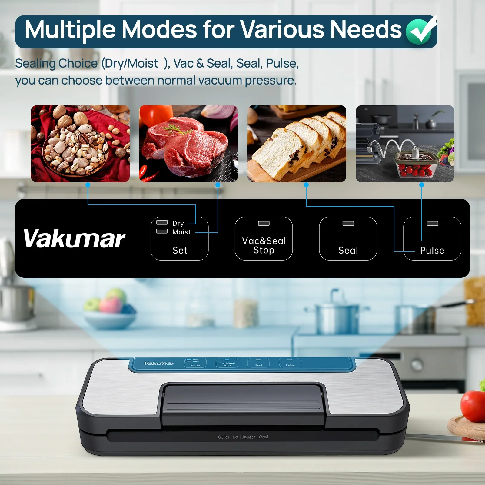 Vakumar VH1506 vacuum sealer machine sous vide Handle type 80Kpa multifunctional and convenient vacume sealer Household 5