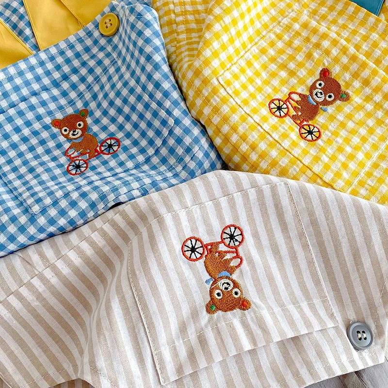 Cute Girls Checkered Overalls Comfortable Summer Pants