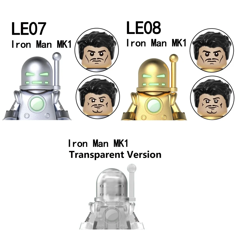 

LE07 LE08 LE09 Новый Золотой Серебряный Прозрачный Железный человек MK1 Набор строительных блоков мини Экшн-Фигурки игрушки