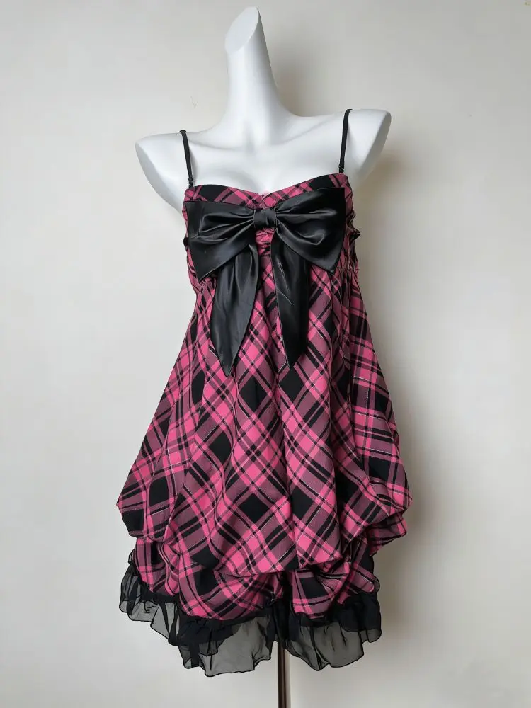 Women Sleeveless Vintage Japanese Bubble Dress Camisole 2026 Summer Y2K Kawaii Chic Beach Party Stylish Outfits 2
