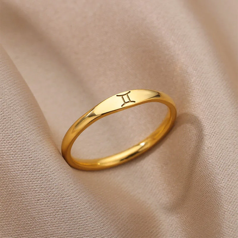 Tiny Zodiac Sign Ring For Women Stainless Steel Gold Color Constellation Gemini