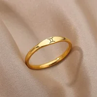 Tiny Zodiac Sign Ring For Women Stainless Steel Gold Color Constellation Gemini Ring Birthday Christmas Jewelry Bijoux Femme