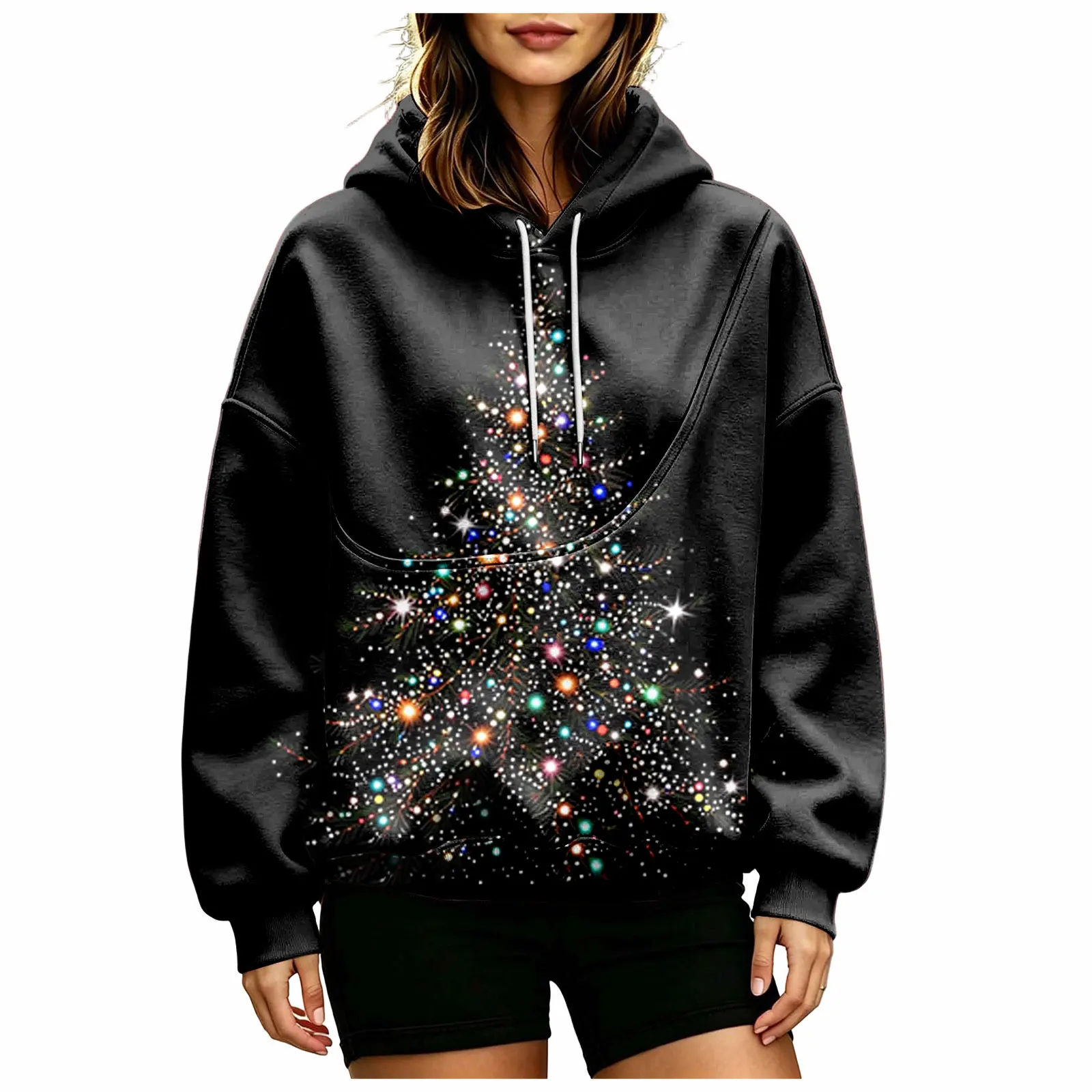 Women Fall And Winter Hoodie With Pet Pouch Oversized Pocket Colorful Print Sweatshirt For Dogs Long Sleeve Thin Hoodie Women