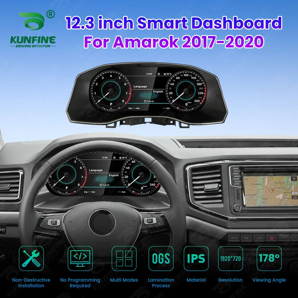 Grupo Digital LCD de 12,3 pulgadas para Volkswagen Amarok 2017-2020, grupo de instrumentos virtuales, velocímetro, medidor de cabina 2