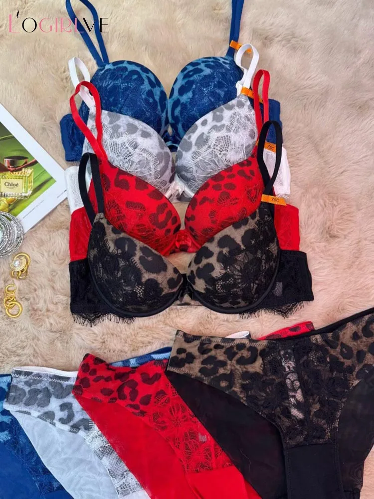 Logirlve French Lace Embroidery Women Lingerie Set Sexy Thin Cup Push Up Bra High Quality Silk Intimates Comfort Underwear 1