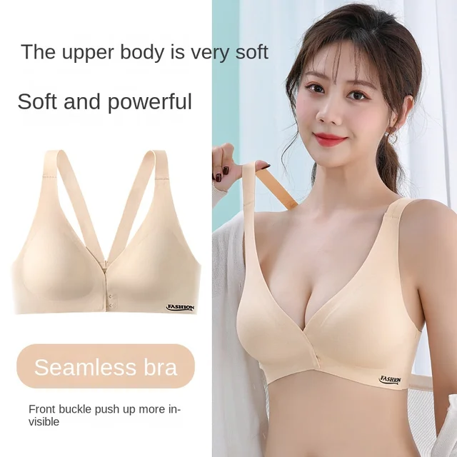 Women's Plus Size Push Up Bra Soft Cup Gathered Adjustment Bra Cute Thin  Summer Underwire Front Buckle Sag Bra Breathing Wireless Bra