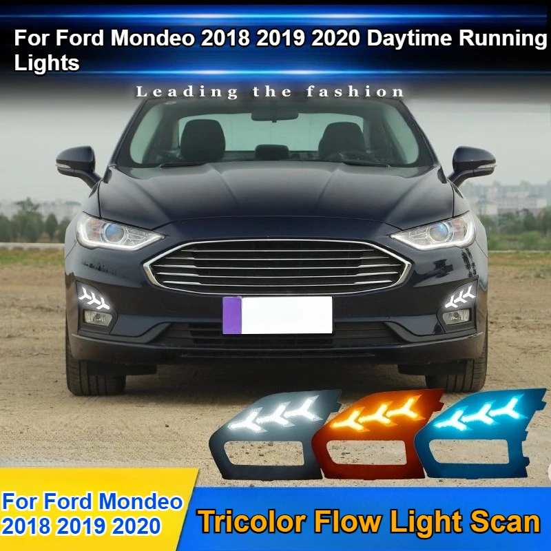 For Ford Mondeo Fusion 2018 2019 2020 Car Led Daytime Running Light Front Fog Lamp DRL Yellow Dynamic Turn Signal Night Blue detail image 2