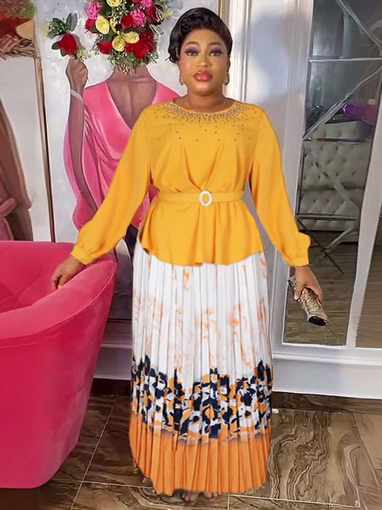 

Chiffon Dress For Women Long Sleeve Tops And Skirt Two Piece Set Clothing African Turkey Mother Robe 2024 Party Evening Gown