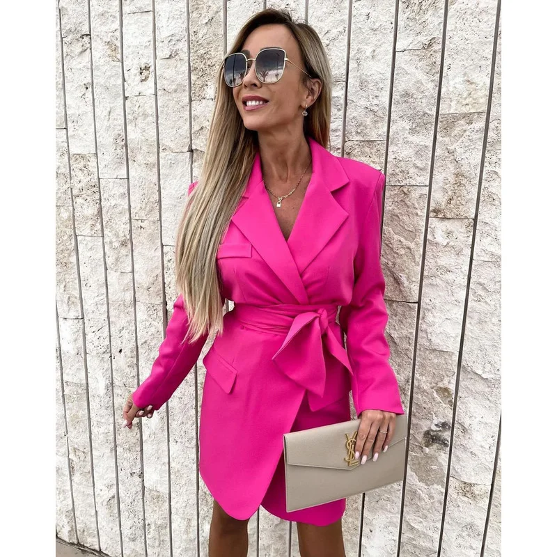 Vintage Blazer Jacket Women Elegant Furry Feather Ruffles Sleeve Sashes Bandage Irregular Mini Dress Suit Club Wear Jacket Coats