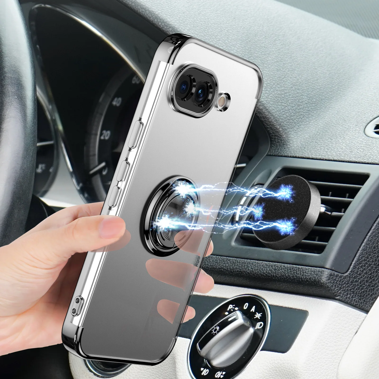 Electroplated Transparent Magnetic Ring Stand Shockproof Case Cover