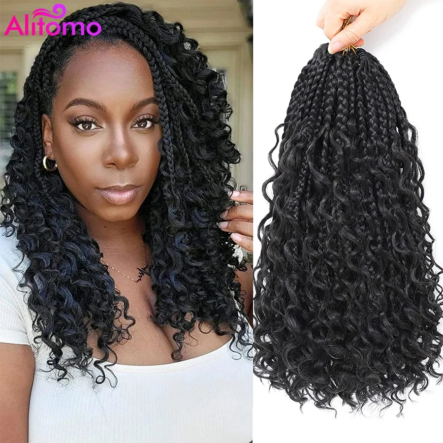 

Alitomo Goddess Box Braids Crochet Hair With Curly Ends Synthetic Bohomian 3X Boho Crochet Braiding Hair Extension for Women