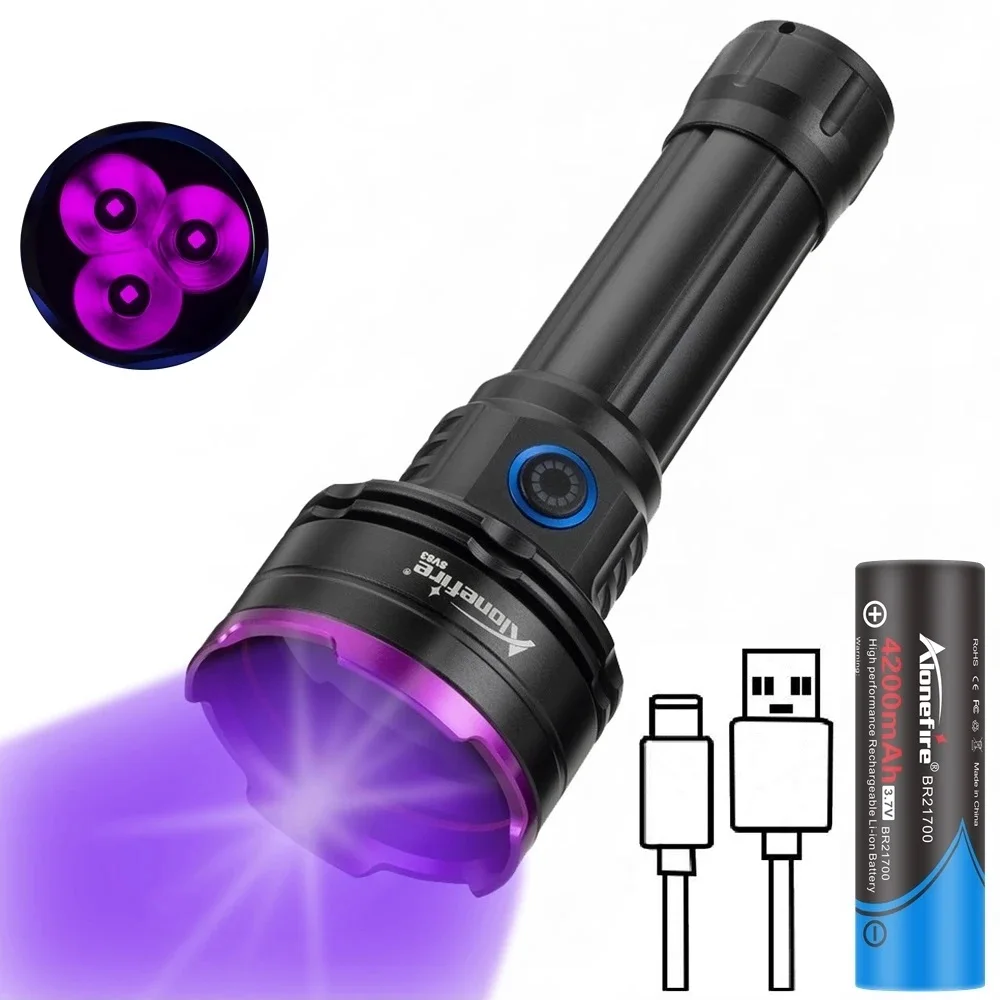 Convoy Power UV Flashlight 365nm /395nm30W Ultraviolet Rechargeable Torch Light by 21700 Battery for Scorpion Money Pets Stain