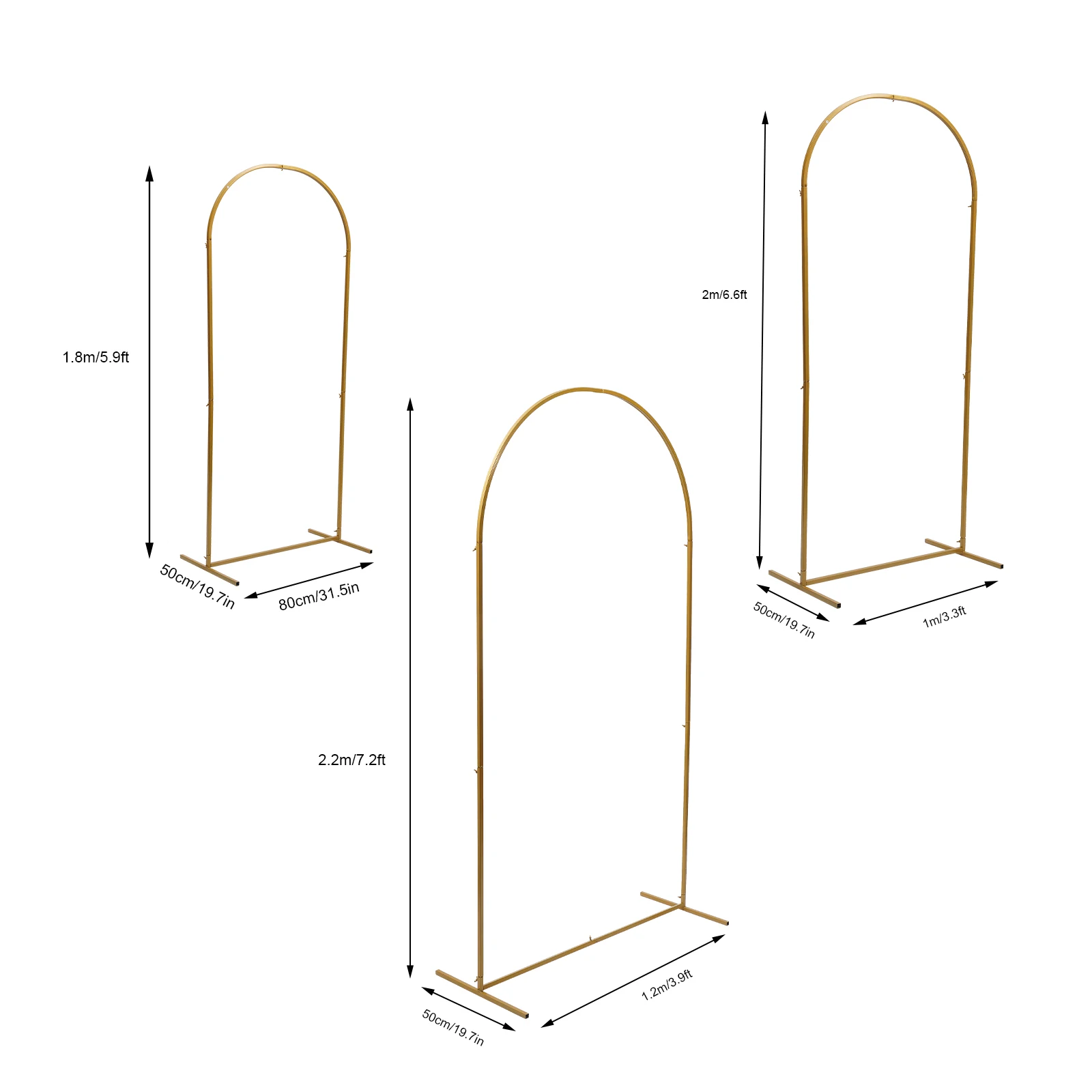 3Pcs Wedding Arch Backdrop Stand Set Flower Display Stand Metal 1.8/2.0/2.2M for Wedding Ceremony Birthday Party Decoration