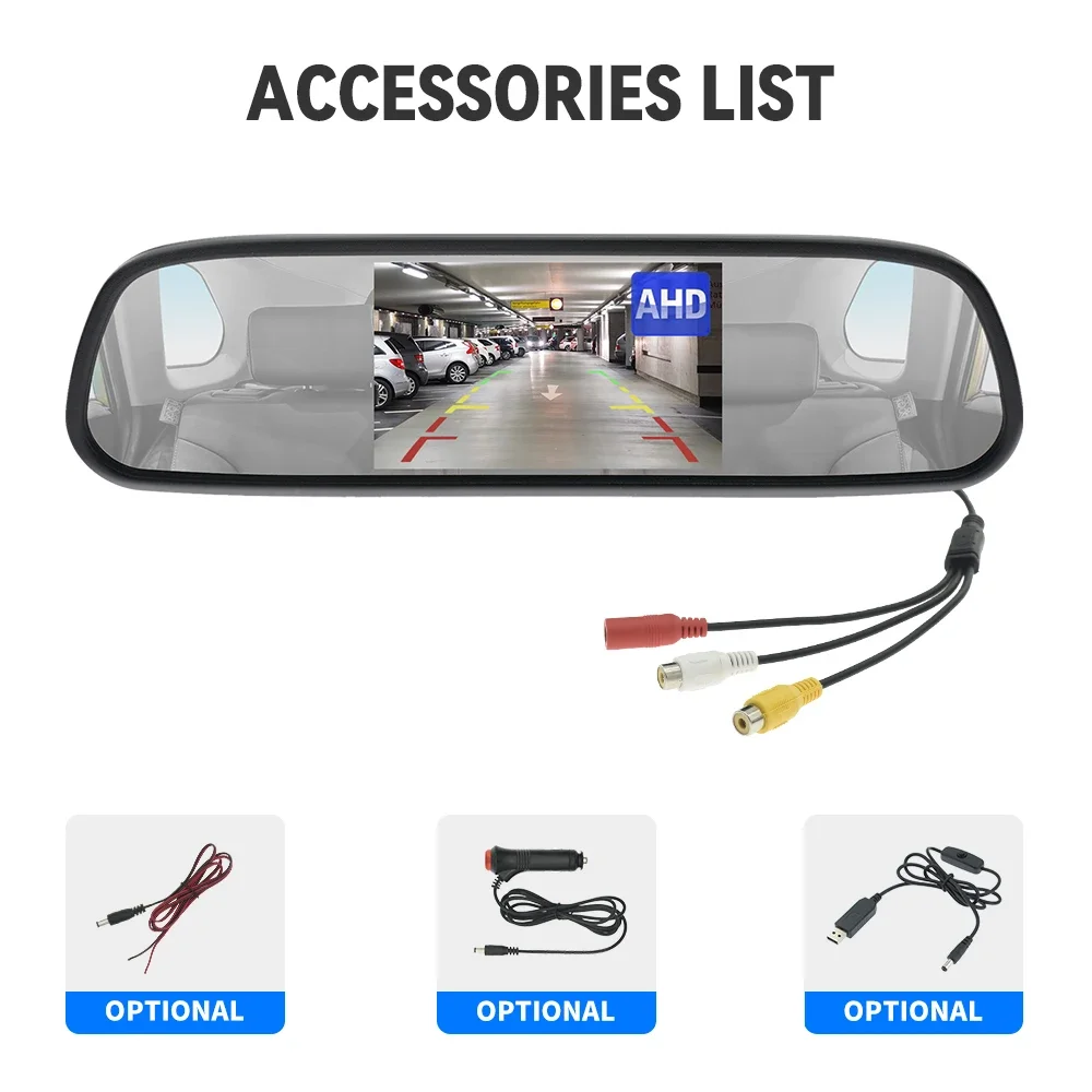 MJDOUD Monitor per specchio AHD per auto da 5 pollici per parcheggio di veicoli Schermo LCD HD TFT da 5 "per telecamera per retrovisione Rervesing Dispaly universale - immagine 5