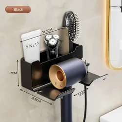 Wall-Mounted Hair Dryer & Straightener Organizer - Plastic Bathroom Accessory Holder (Black)