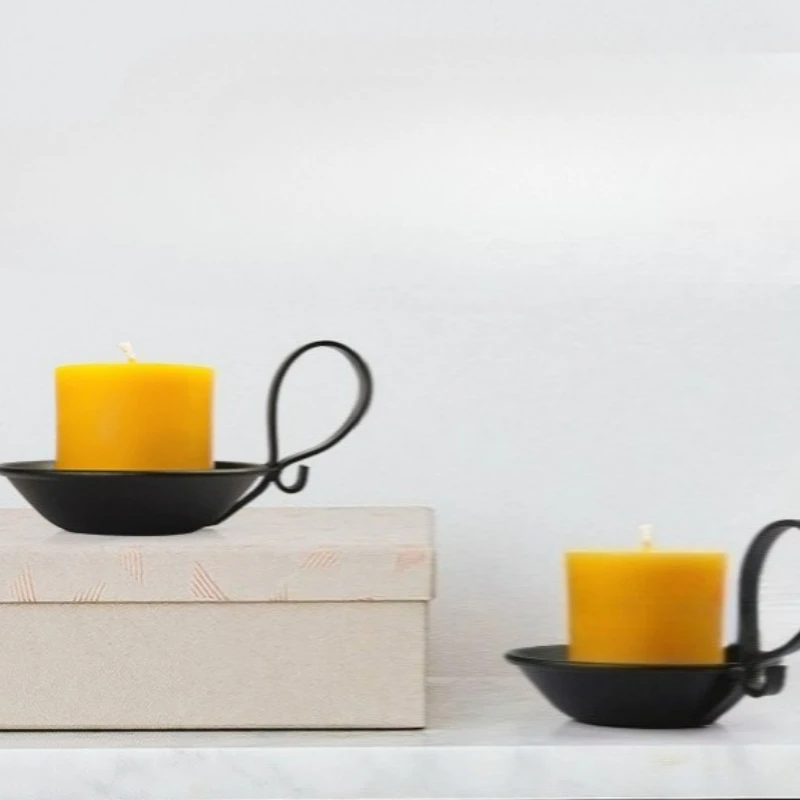 Black Matte Iron Candle Holder with Handle for Banquet Hotel Decor
