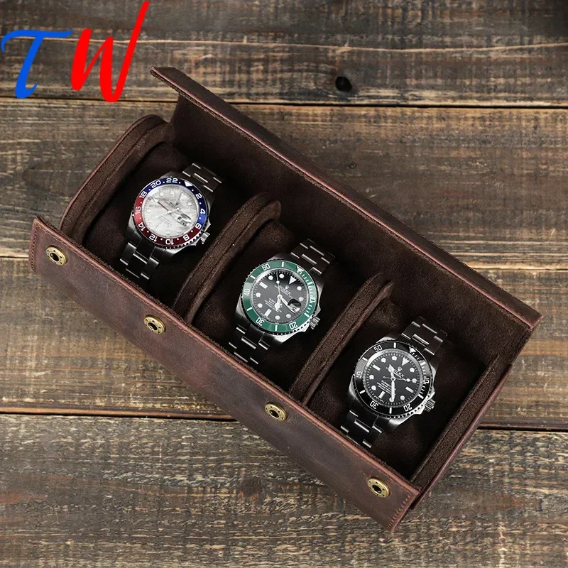 Classics Watch Case Portable Detachable Outdoor Exploration Travel Genuine Leather Free Customization Watch Organizer Box