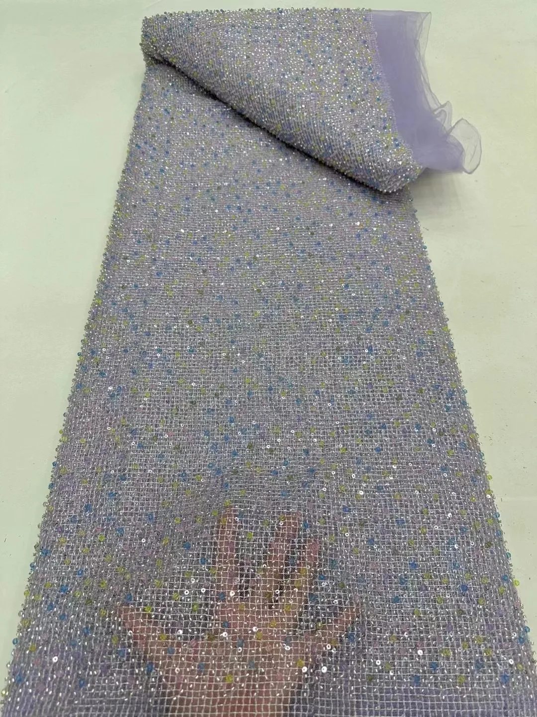 

Latest Lace Fabric High Quality 2024 Dress Purple Beaded Fabric Luxury For Wedding Dress 2024 Embroidered Lace Fabric 5Yard