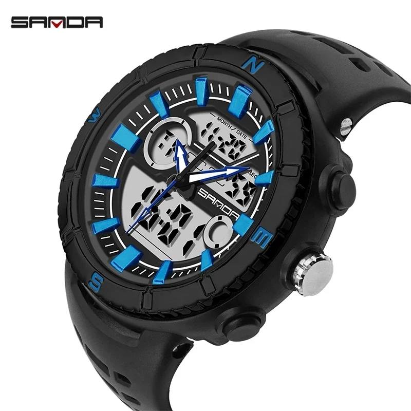 SANDA Brand Sports Chronograph For Men Quartz Watch Multifunctional Sports 5ATM Waterproof LED Luminous Display Male Clock 776